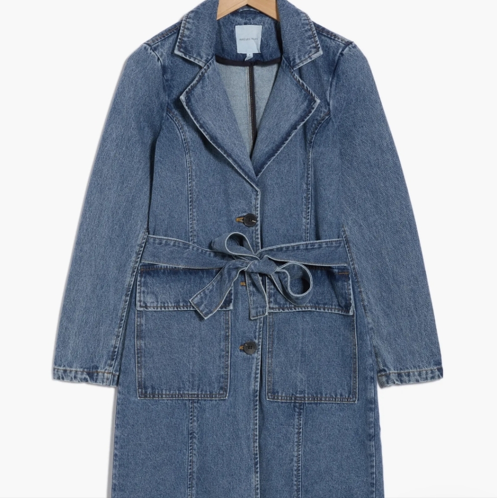 NWT Anthropologie Avec Les Filles Denim Trench Coat Size M Tie Waist 100% Cotton